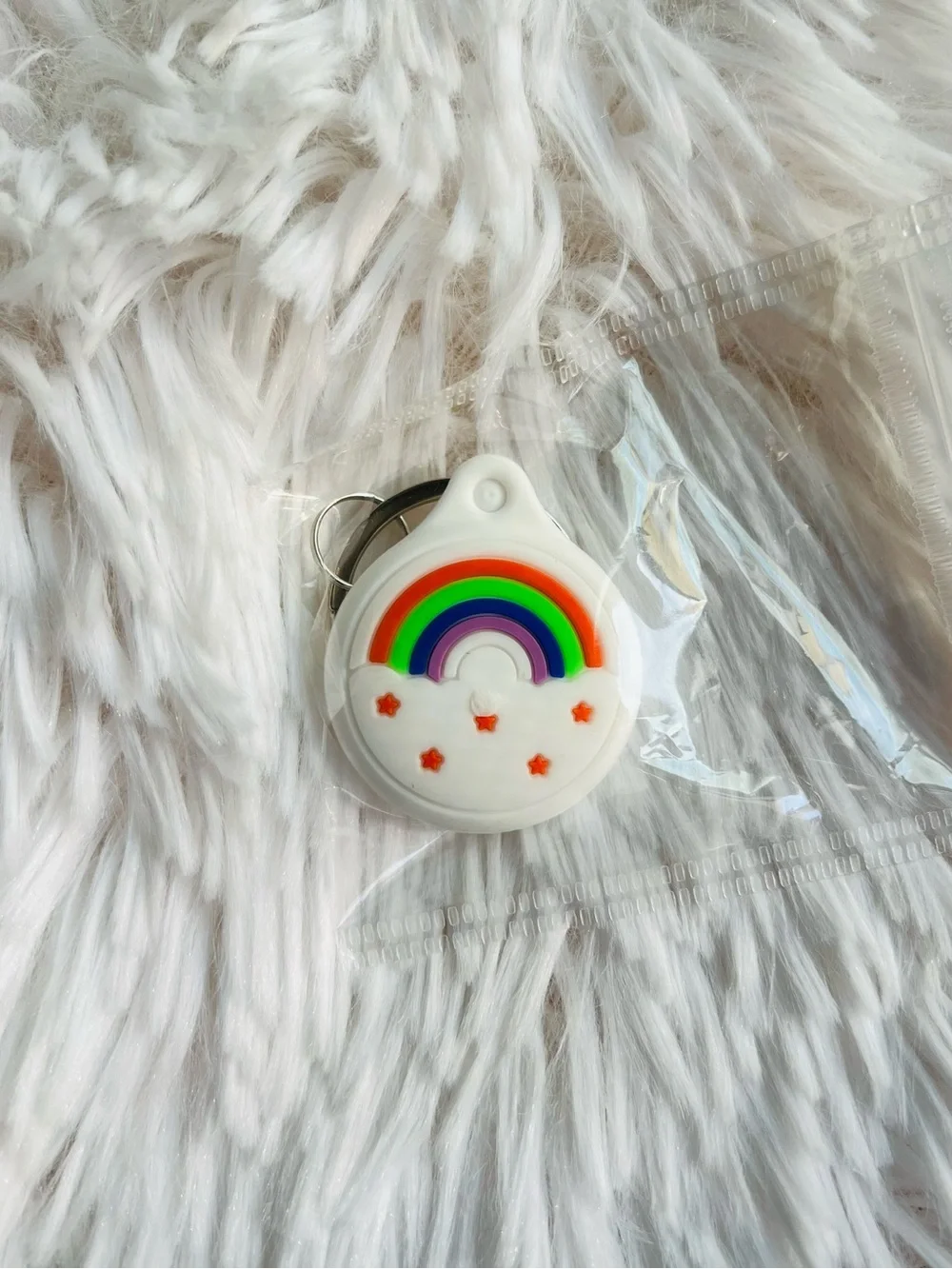 Apple AirTag White Rainbow Silicone Keychain Case with Multicolor Arc